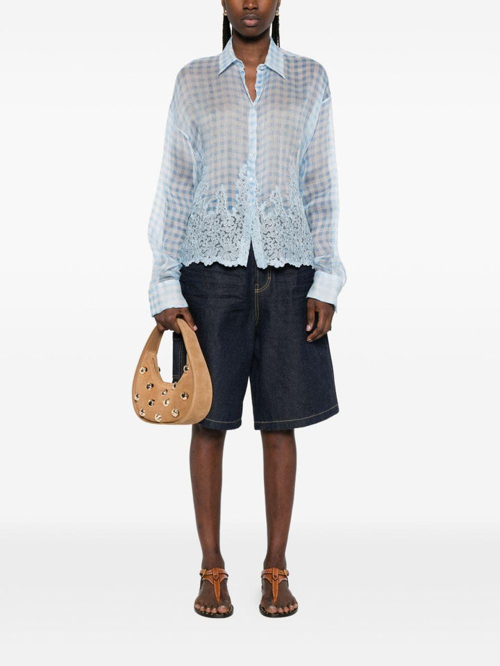Camicia a quadri con dettagli in pizzo<BR/> 