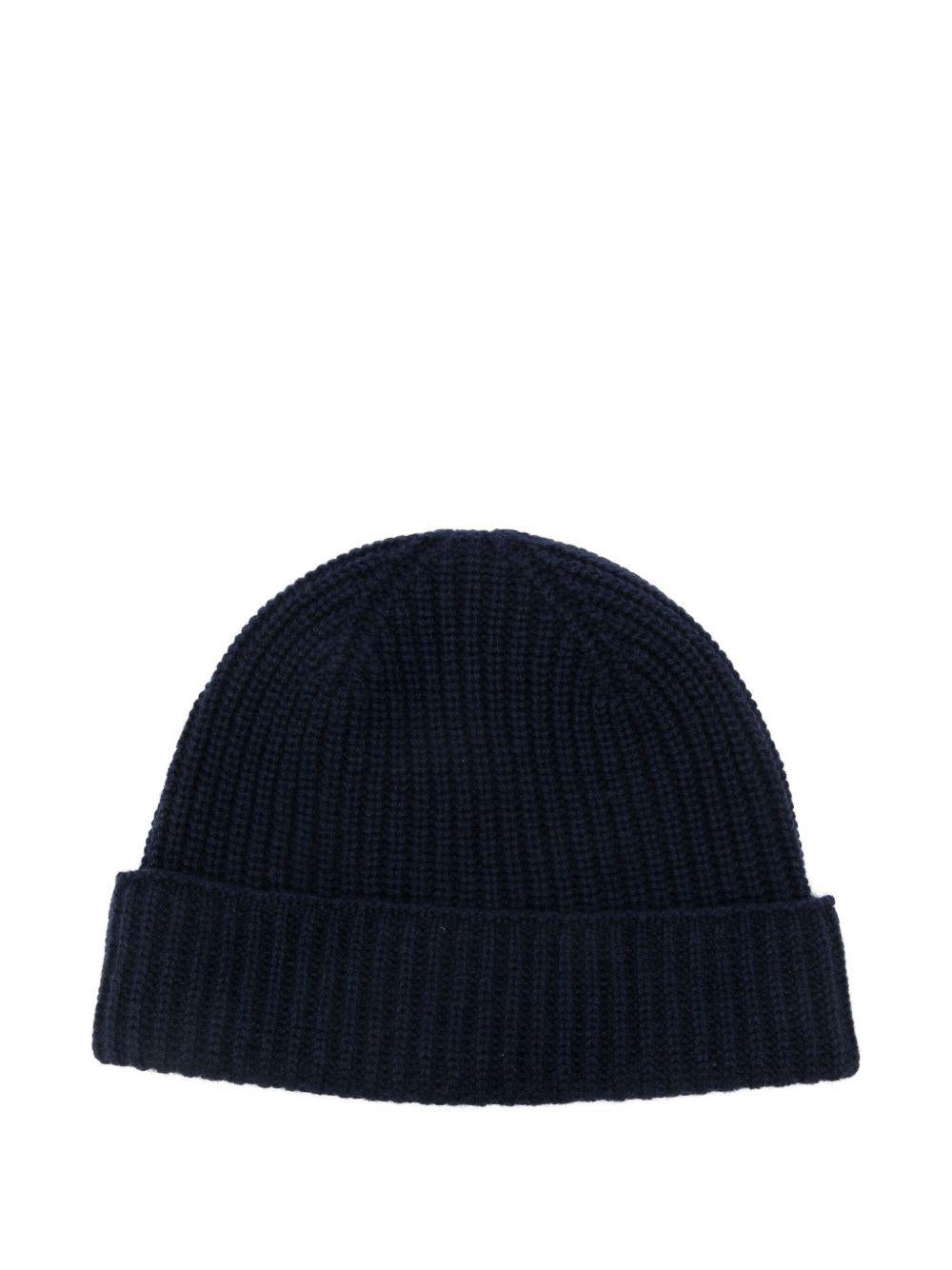 Berretto blu a coste in cashmere 