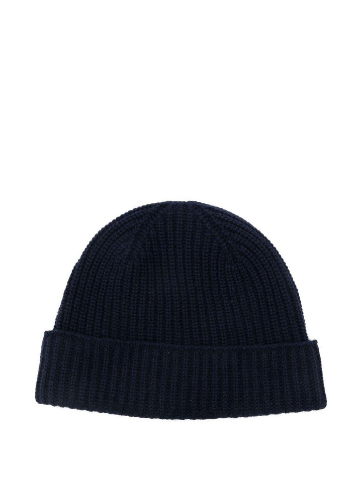 Berretto blu a coste in cashmere 