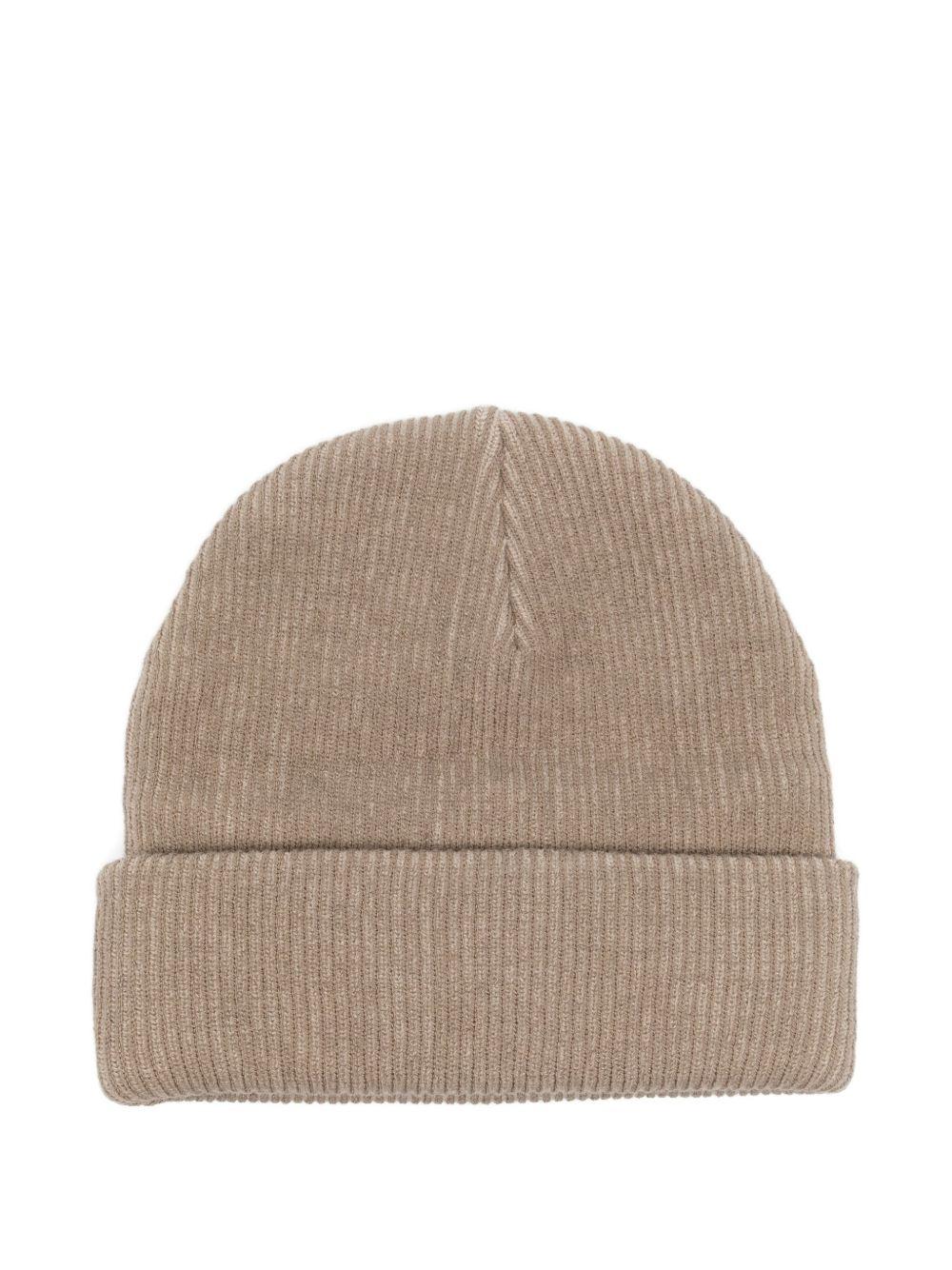 Berretto con applicazione logo beige 