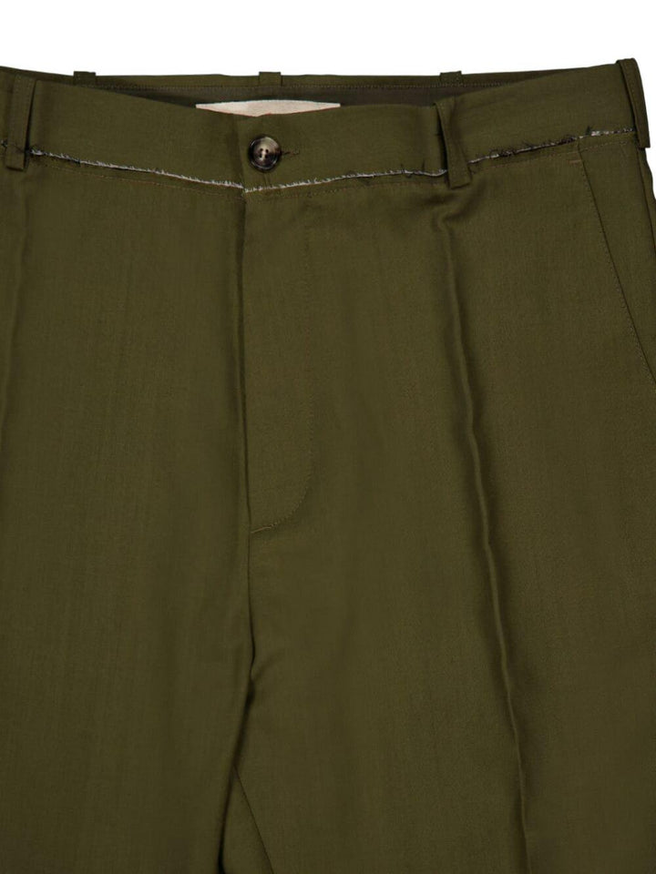 Pantaloni verdi in lana con pieghe 