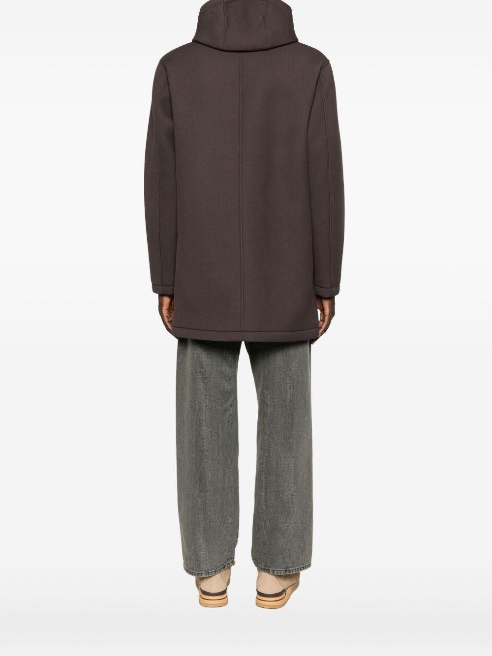 Cappotto marrone con zip e cappuccio 