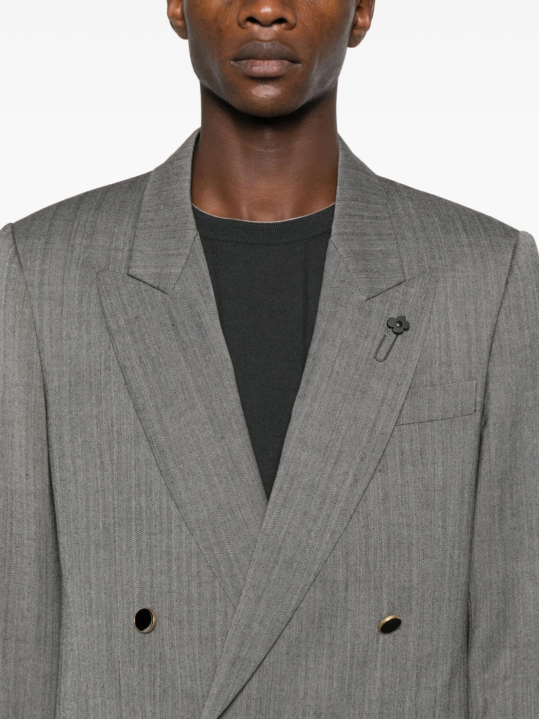 Blazer Grigio Spigato Doppiopetto con rever a lancia 