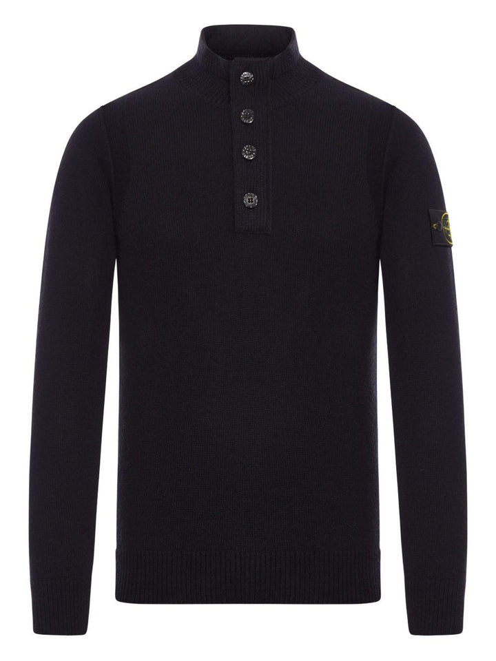 Maglione nero in lana a collo alto con bottoni 