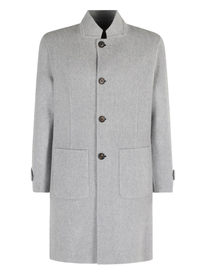 Cappotto reversibile grigio chiaro con motivo a spina di pesce 