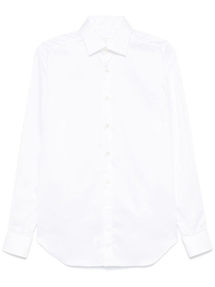 Camicia bianca in twill di cotone con colletto ampio 