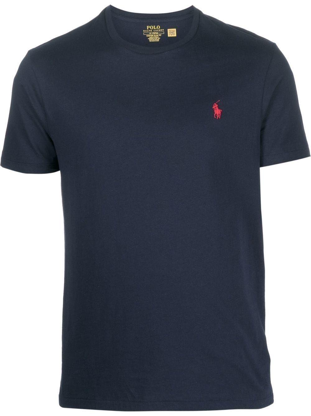 T-shirt blu logo rosso 