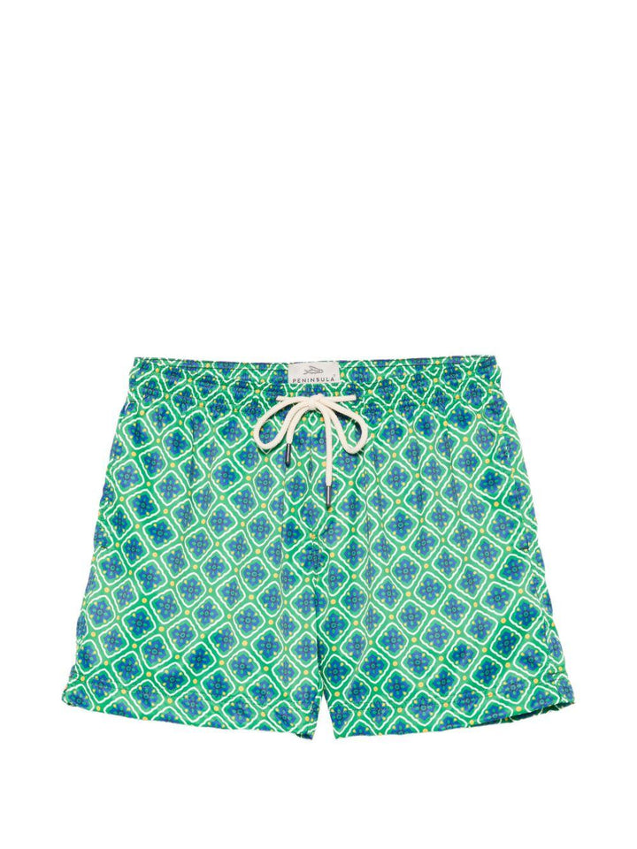 Costume da bagno Pantelleria con stampa geometrica verde e blu 