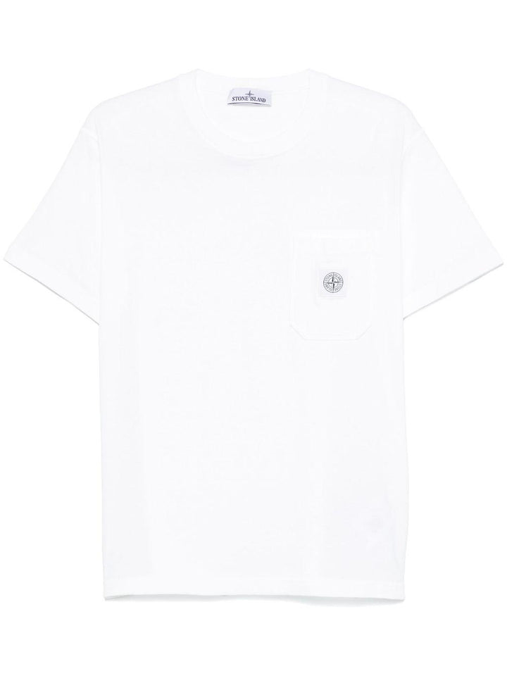 T-shirt bianco con applicazione logo 