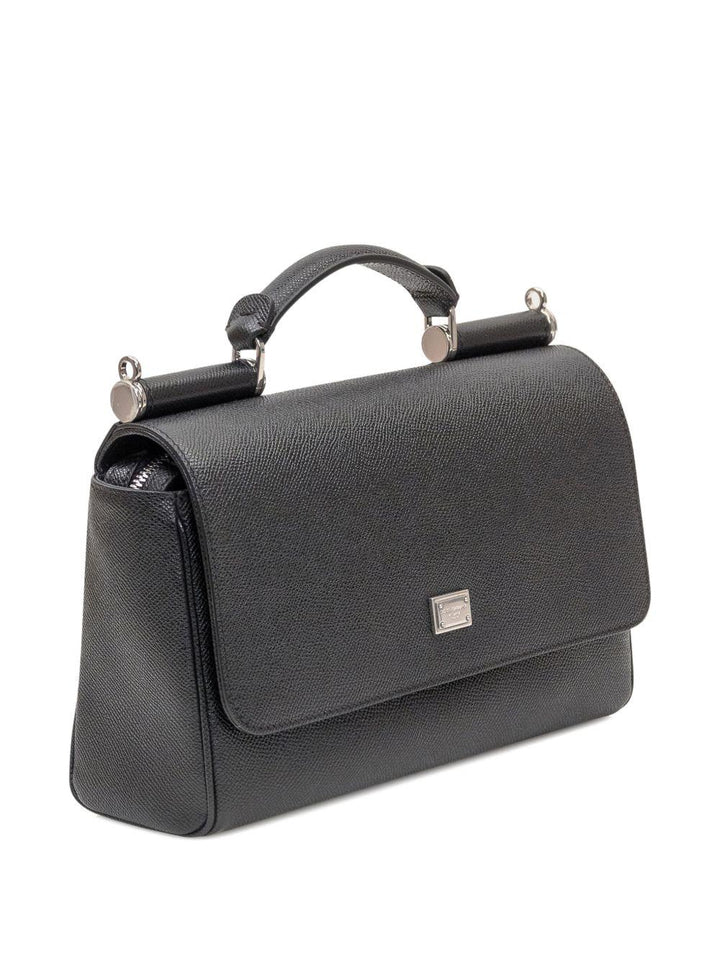 Borsa tote nera in pelle con tracolla 