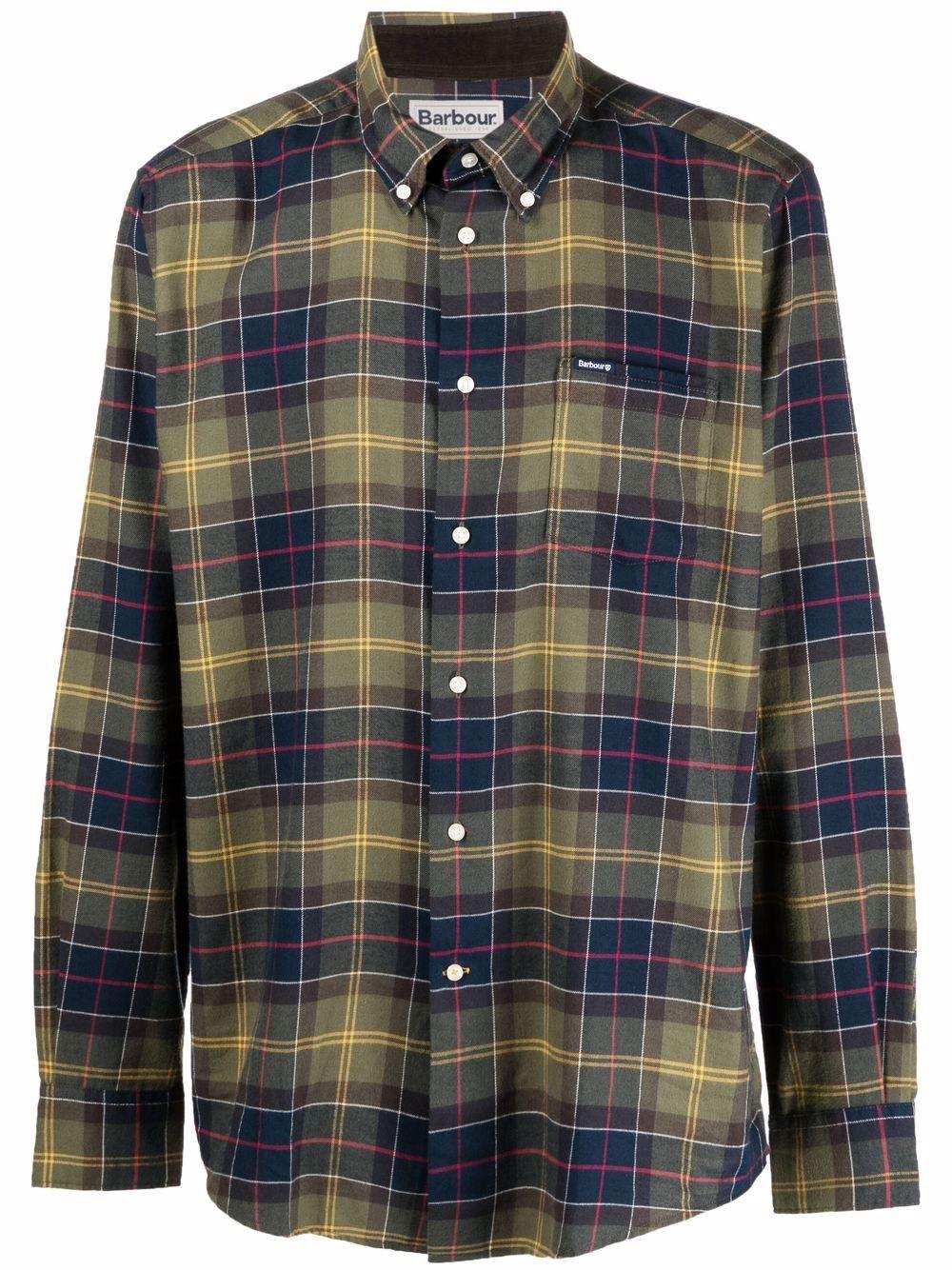 Camicia botton-down tartan verde e blu 