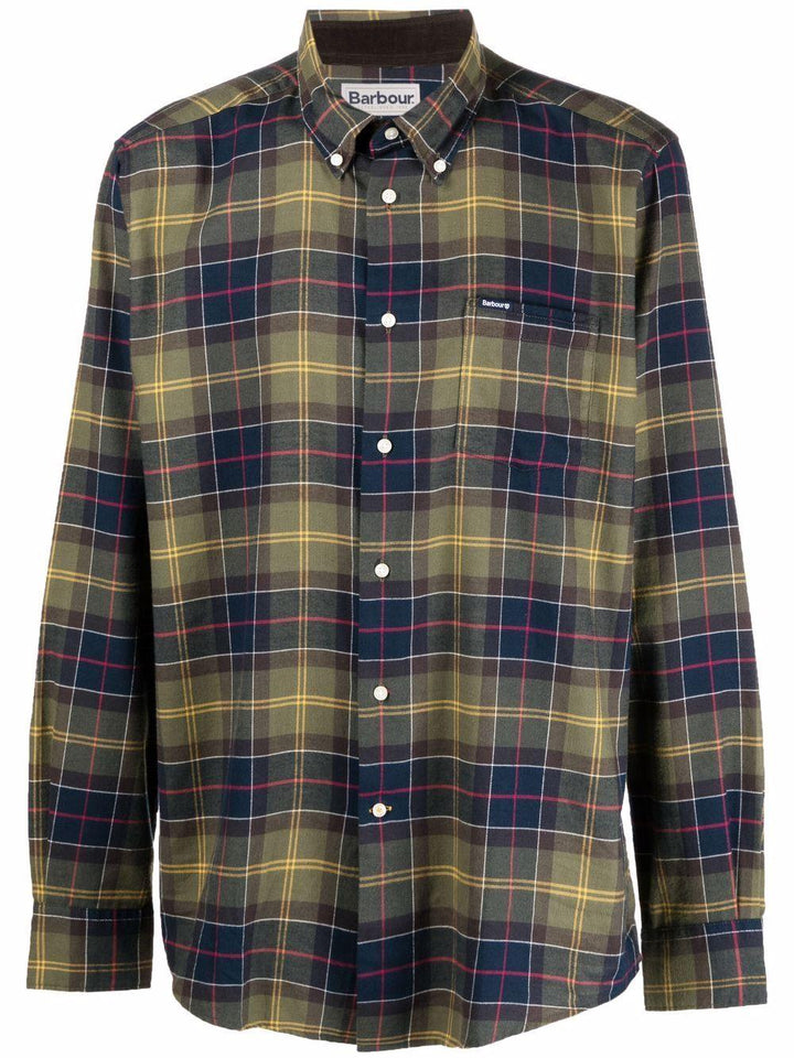 Camicia botton-down tartan verde e blu 
