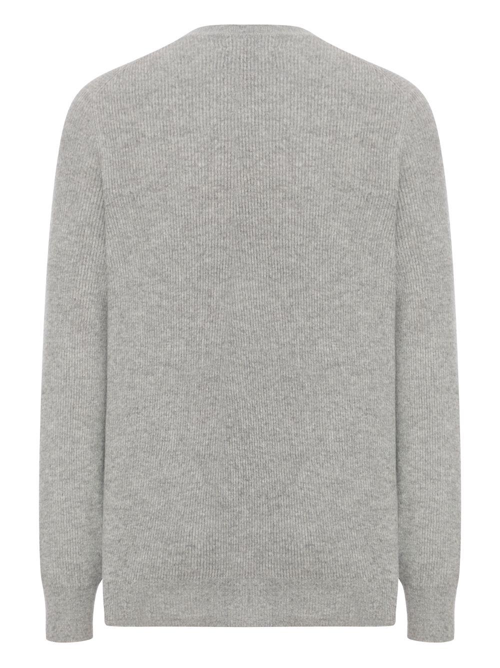 Maglione grigio girocollo a coste in cashmere 