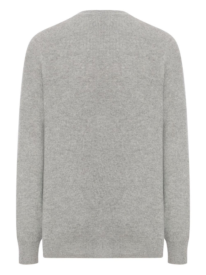 Maglione grigio girocollo a coste in cashmere 