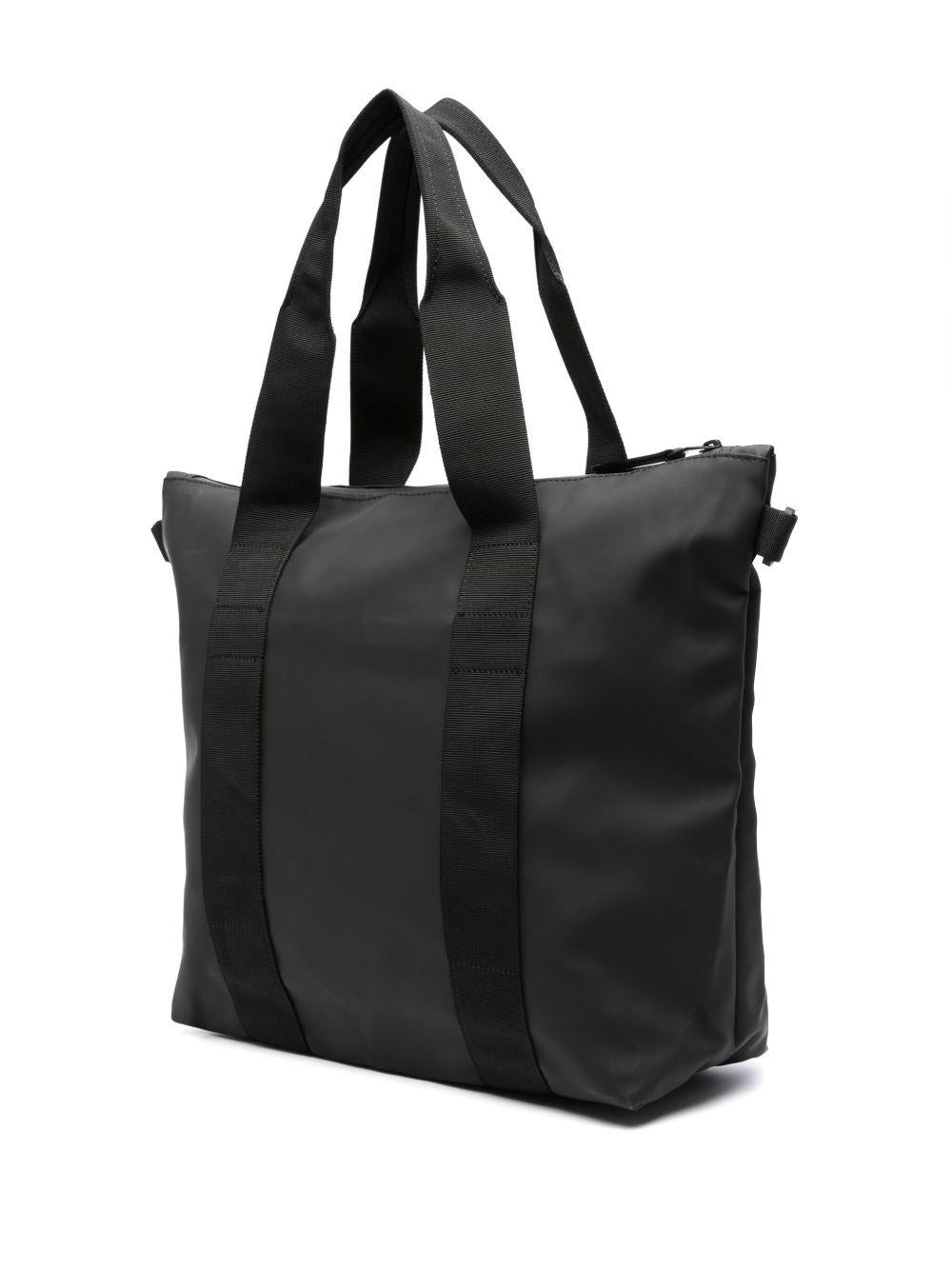 Borsa tote nera con logo inciso 