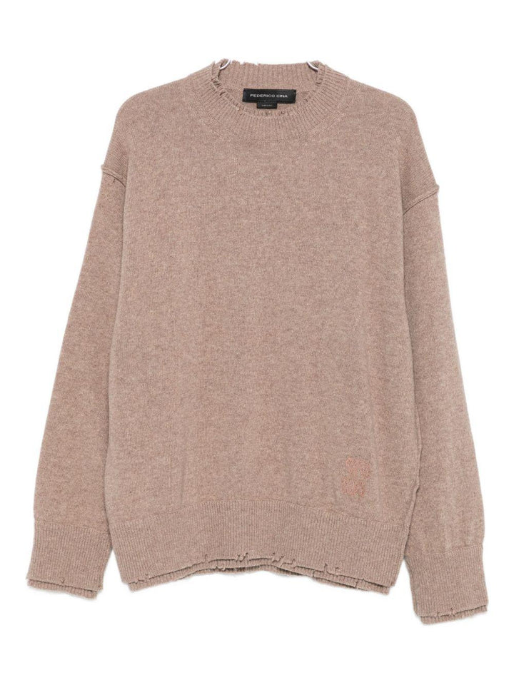 Maglione taupe girocollo effetto vissuto