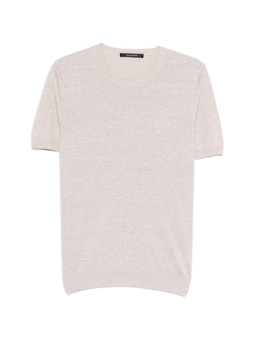 T-shirt beige in maglia fine girocollo 