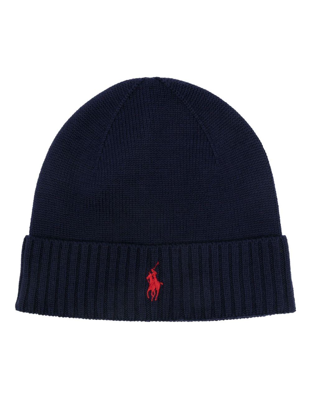 cappello blu con logo ricamato 