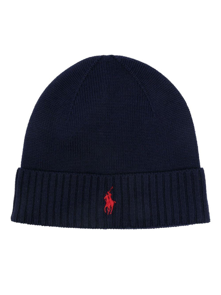 cappello blu con logo ricamato 