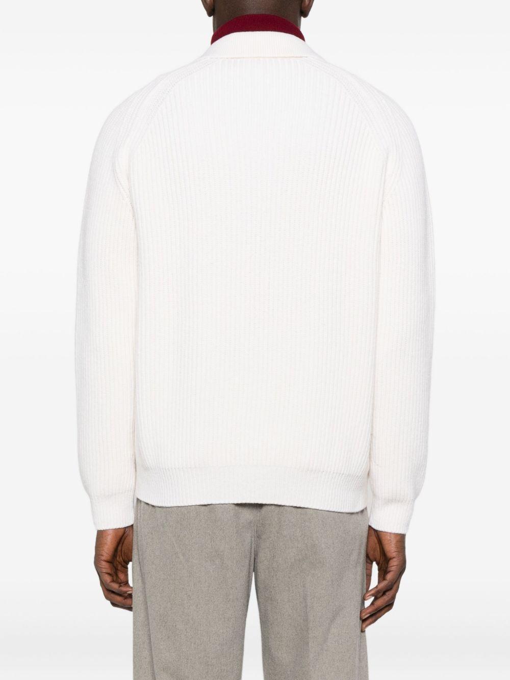 Cardigan bianco opaco con colletto a coste 