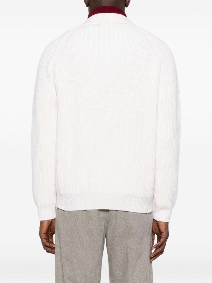Cardigan bianco opaco con colletto a coste 