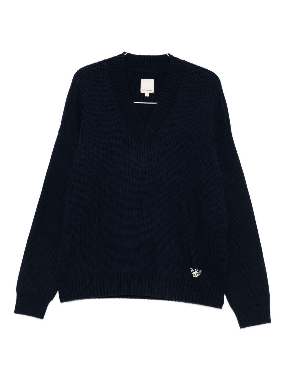 Maglione blu navy con scollo a V 