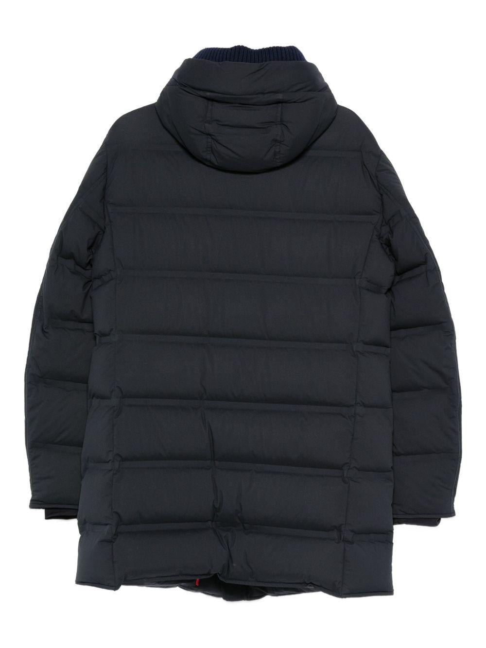 Cappotto imbottito blu con cappuccio 