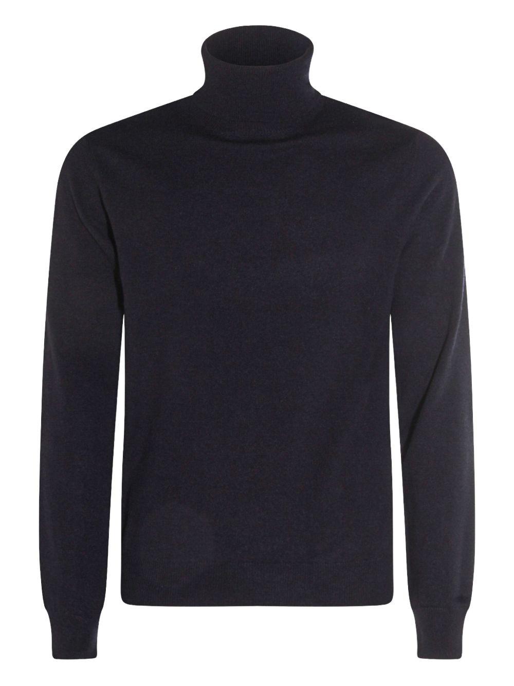 Maglione blu scuro a coste a collo alto 