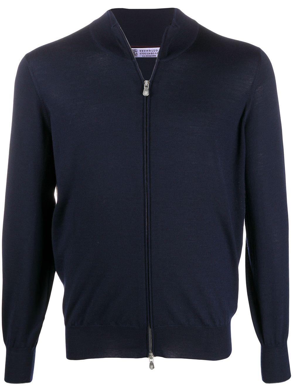 Cardigan navy con zip e lavorazione a maglia 