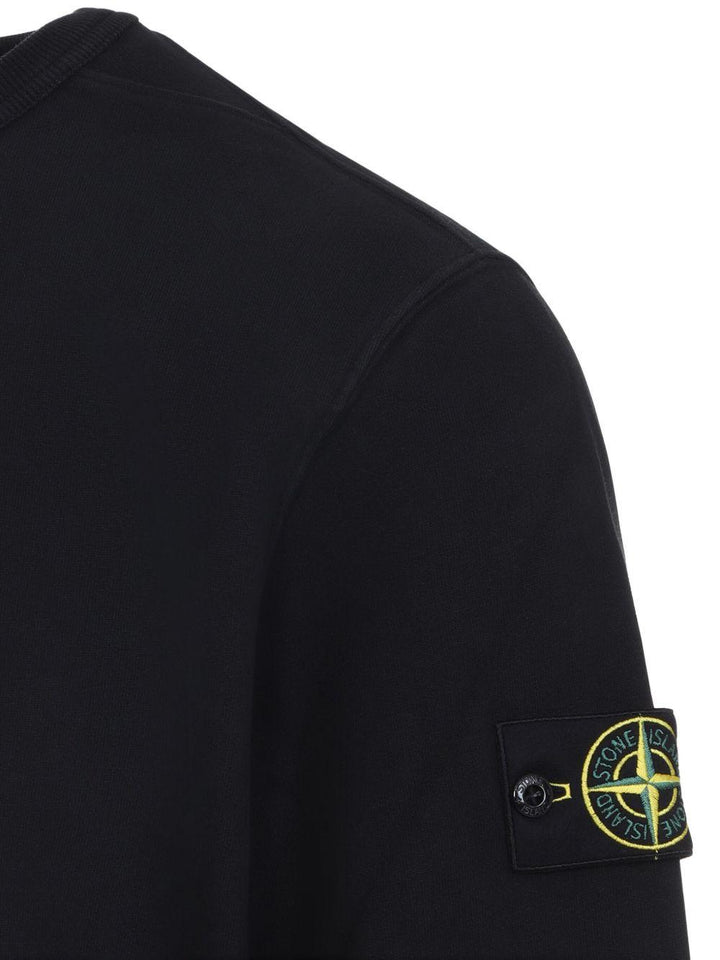Felpa nera girocollo con applicazione logo 