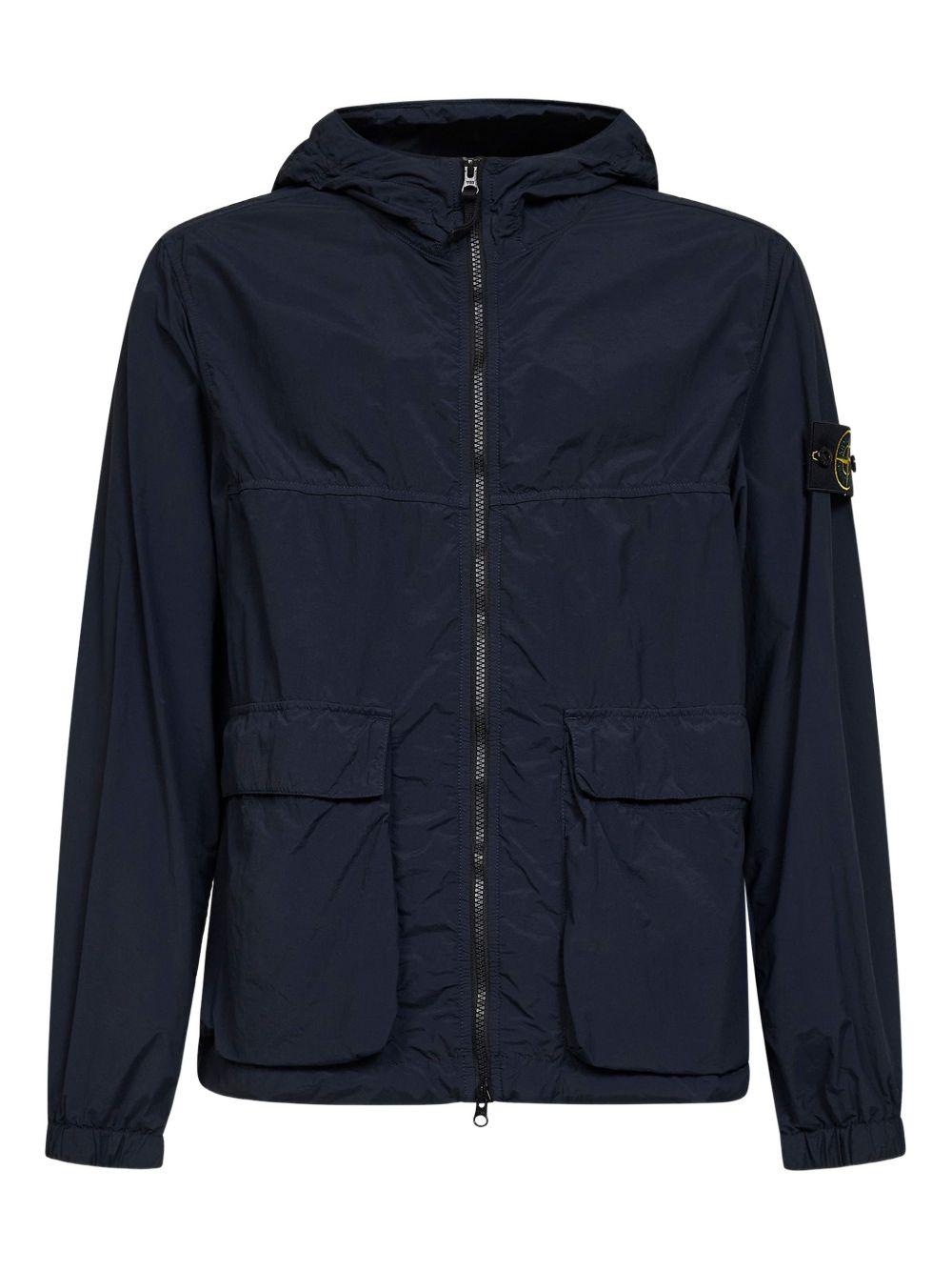 Giacca Nylon Smerigliato con cappuccio e tasche blu navy 
