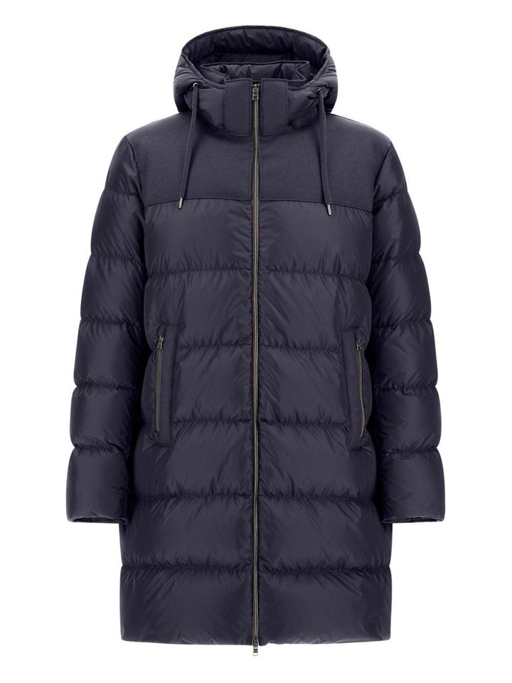 Giacca blu con zip e cappuccio