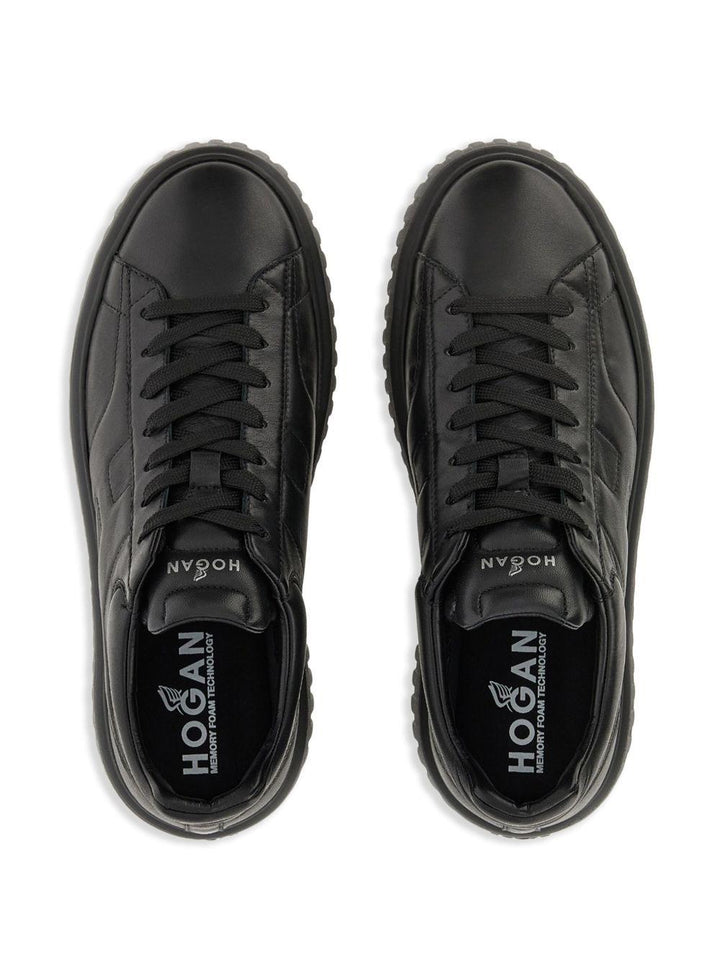 Sneakers nere in pelle con logo ricamato 
