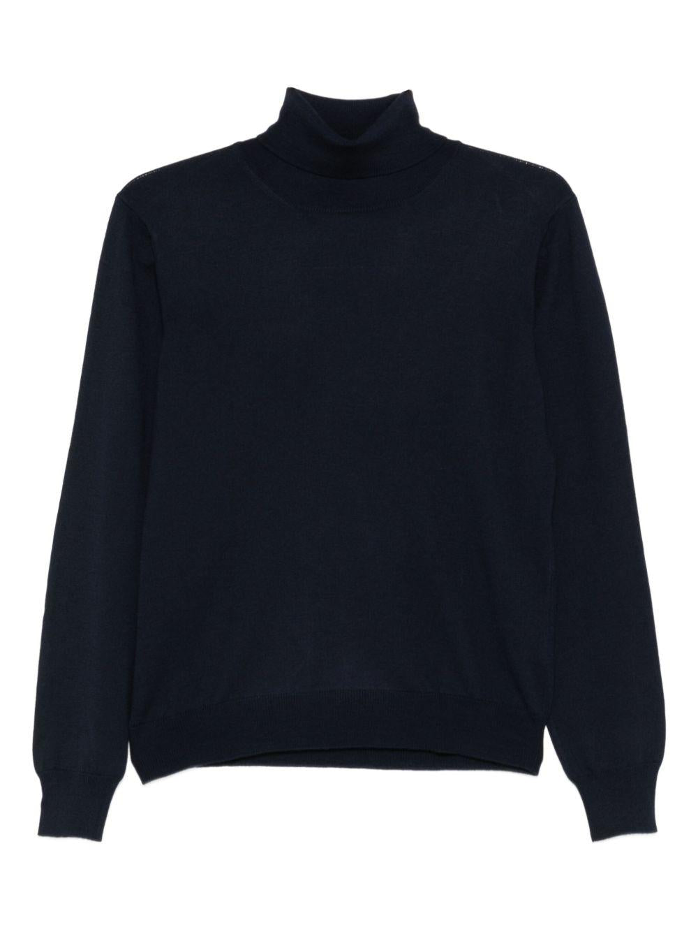 Maglione in lana a collo alto blu 