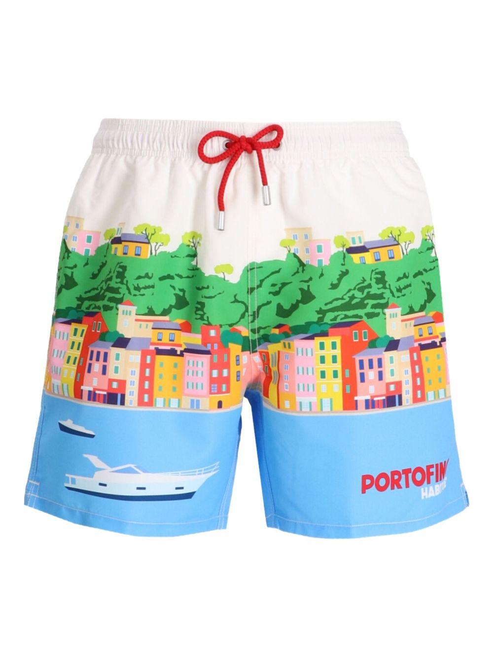 Costume da bagno bianco con stampa grafica 