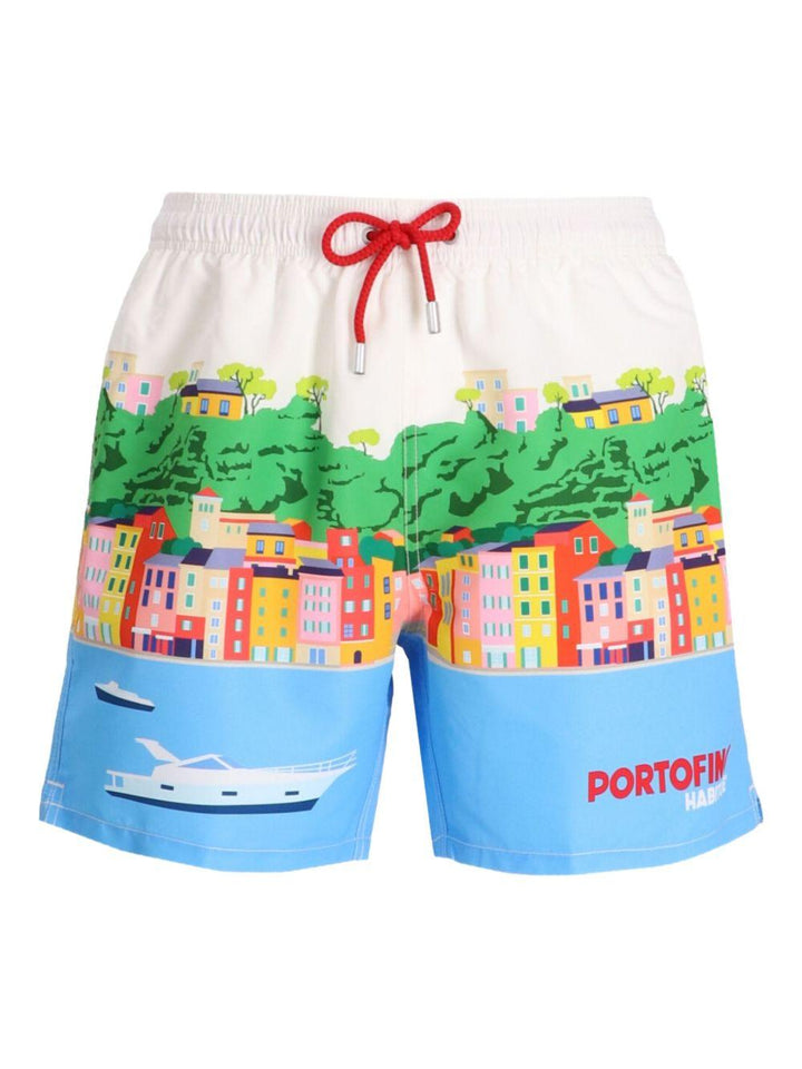 Costume da bagno bianco con stampa grafica 