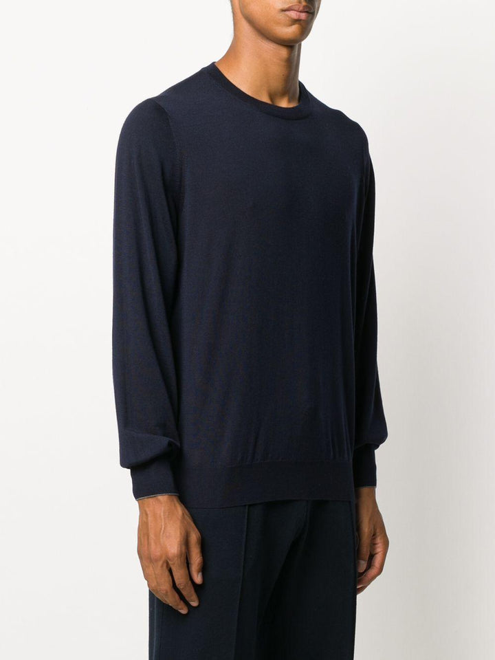 Felpa blu girocollo in lana e cashmere 