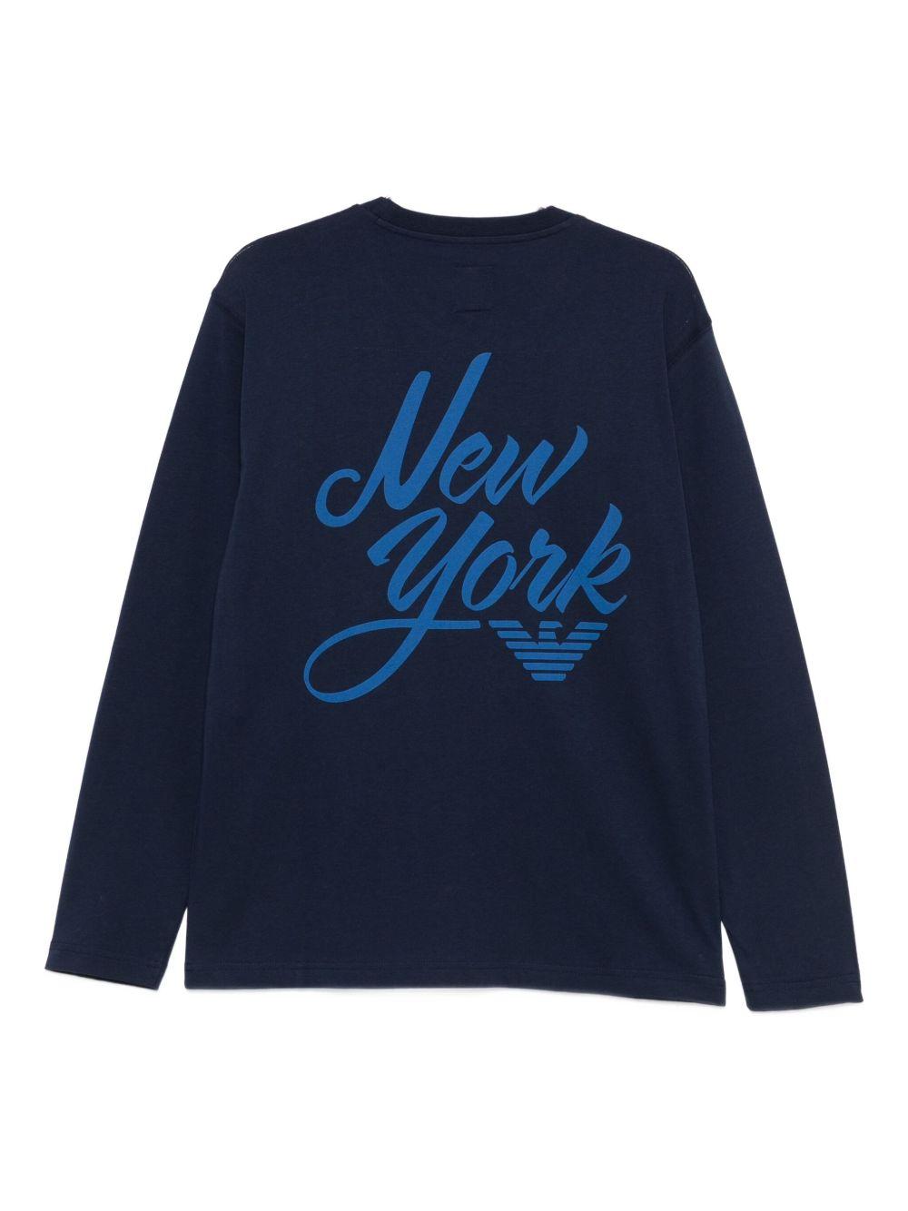 T-shirt a maniche lunghe blu con logo 