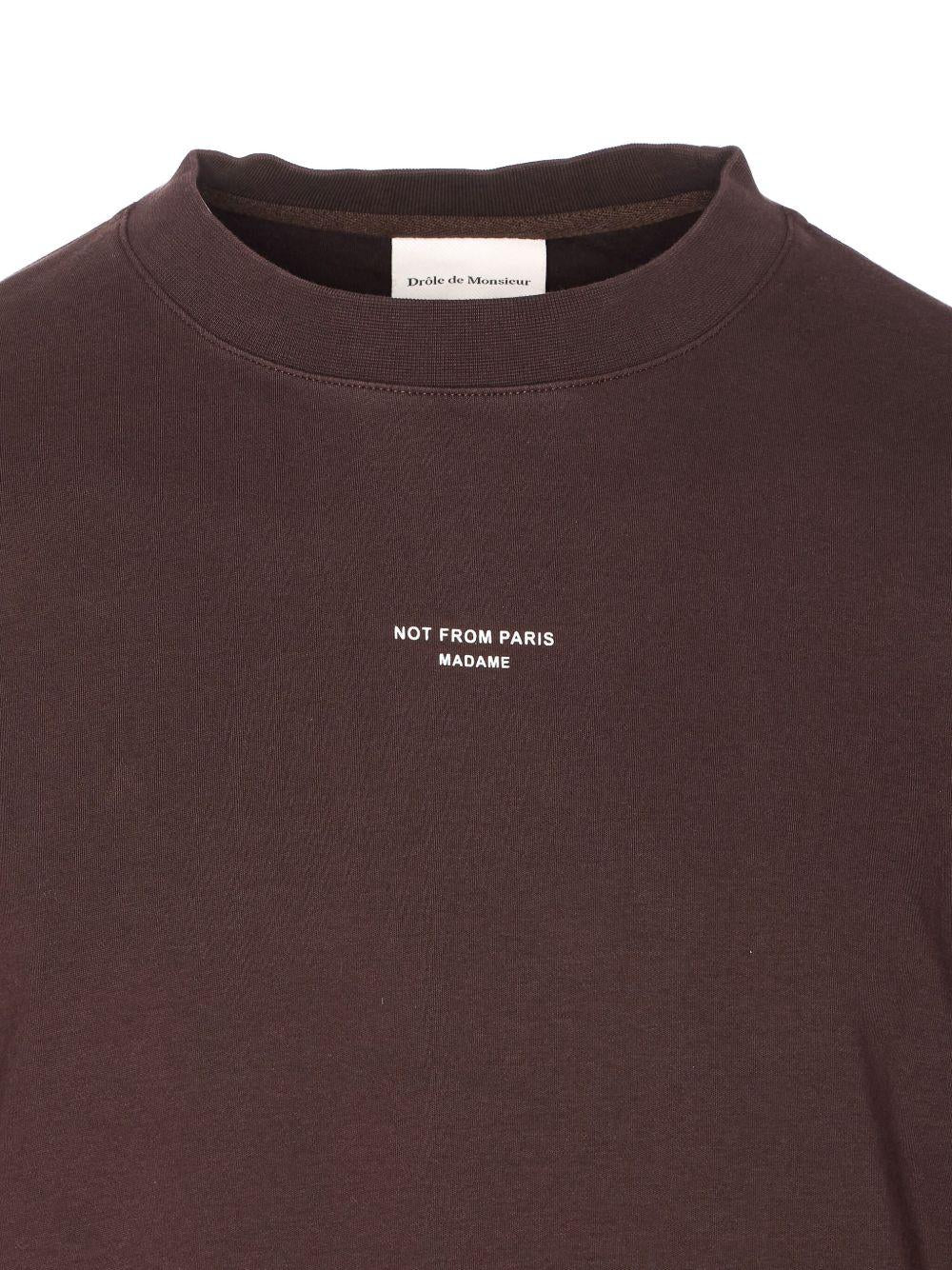 T-shirt marrone a girocollo con logo 