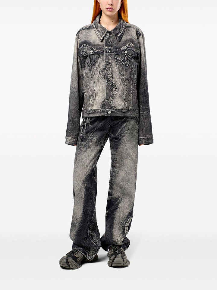 Giacca denim grigio scuro con stampa 