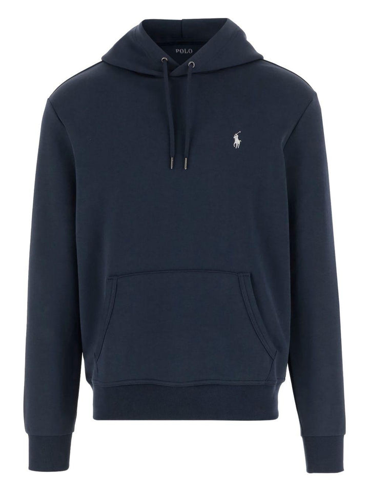 Felpa blu navy con cappuccio, coulisse e logo ricamato 
