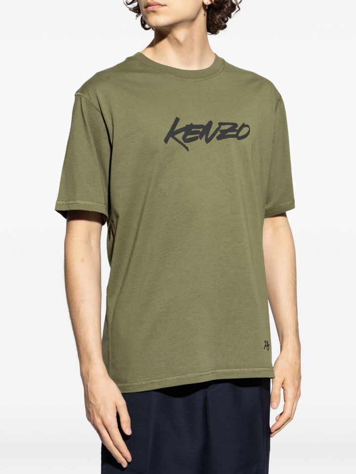 T-shirt kaki in cotone biologico con logo 