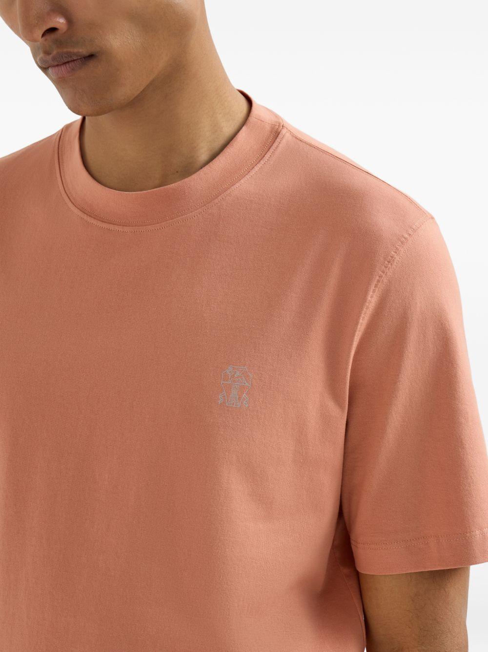 T-shirt girocollo arancione pesca con logo 