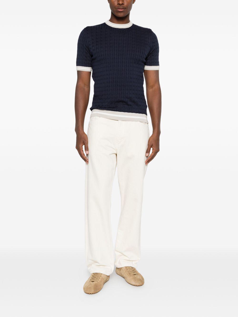 T-shirt in maglia blu/tortora 