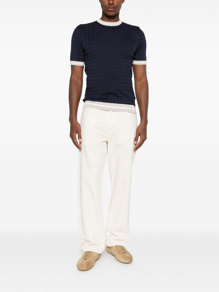 T-shirt in maglia blu/tortora 