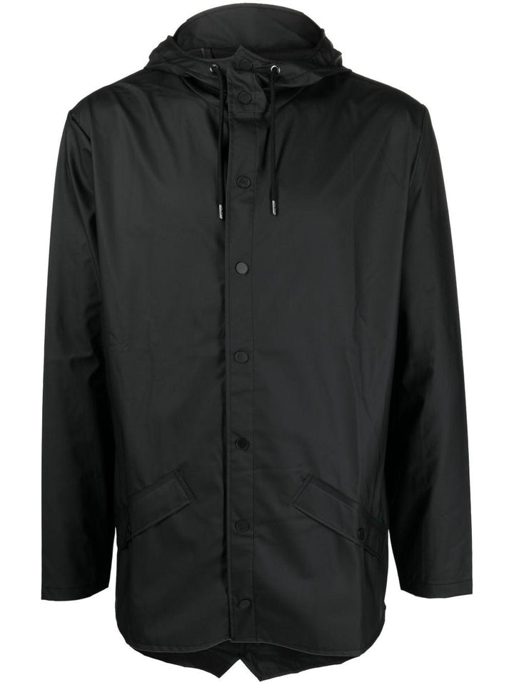 Impermeabile nero con cappuccio 