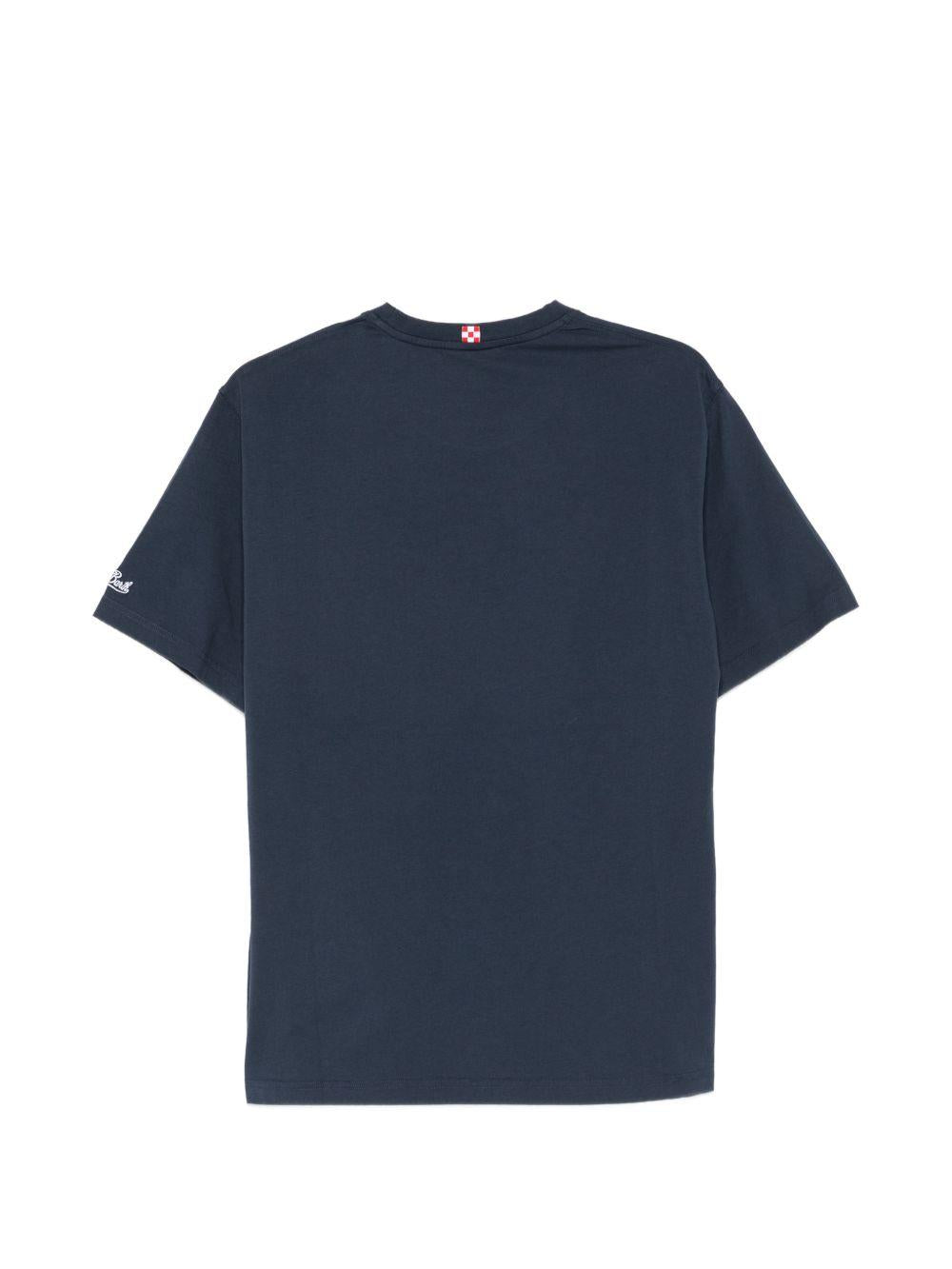 T-shirt blu con taschino sul petto e ricamo 