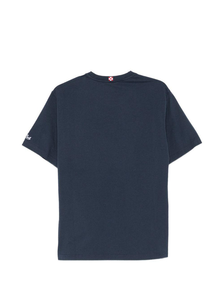 T-shirt blu con taschino sul petto e ricamo 