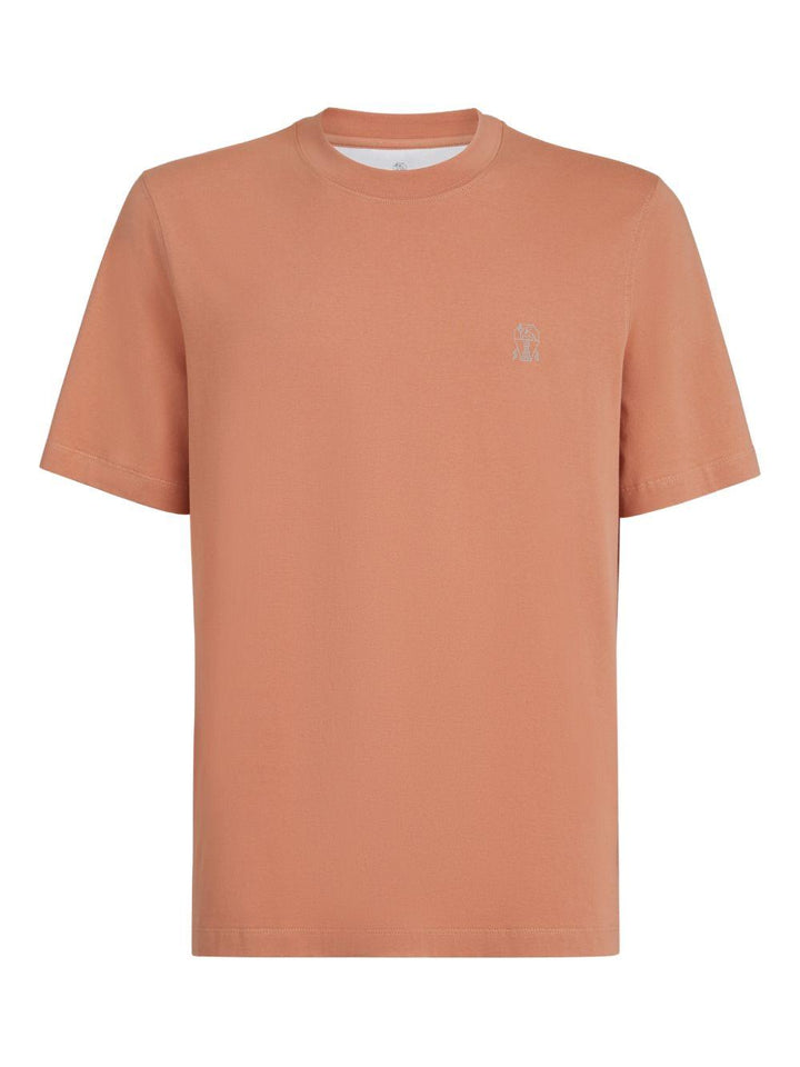 T-shirt girocollo arancione pesca con logo 
