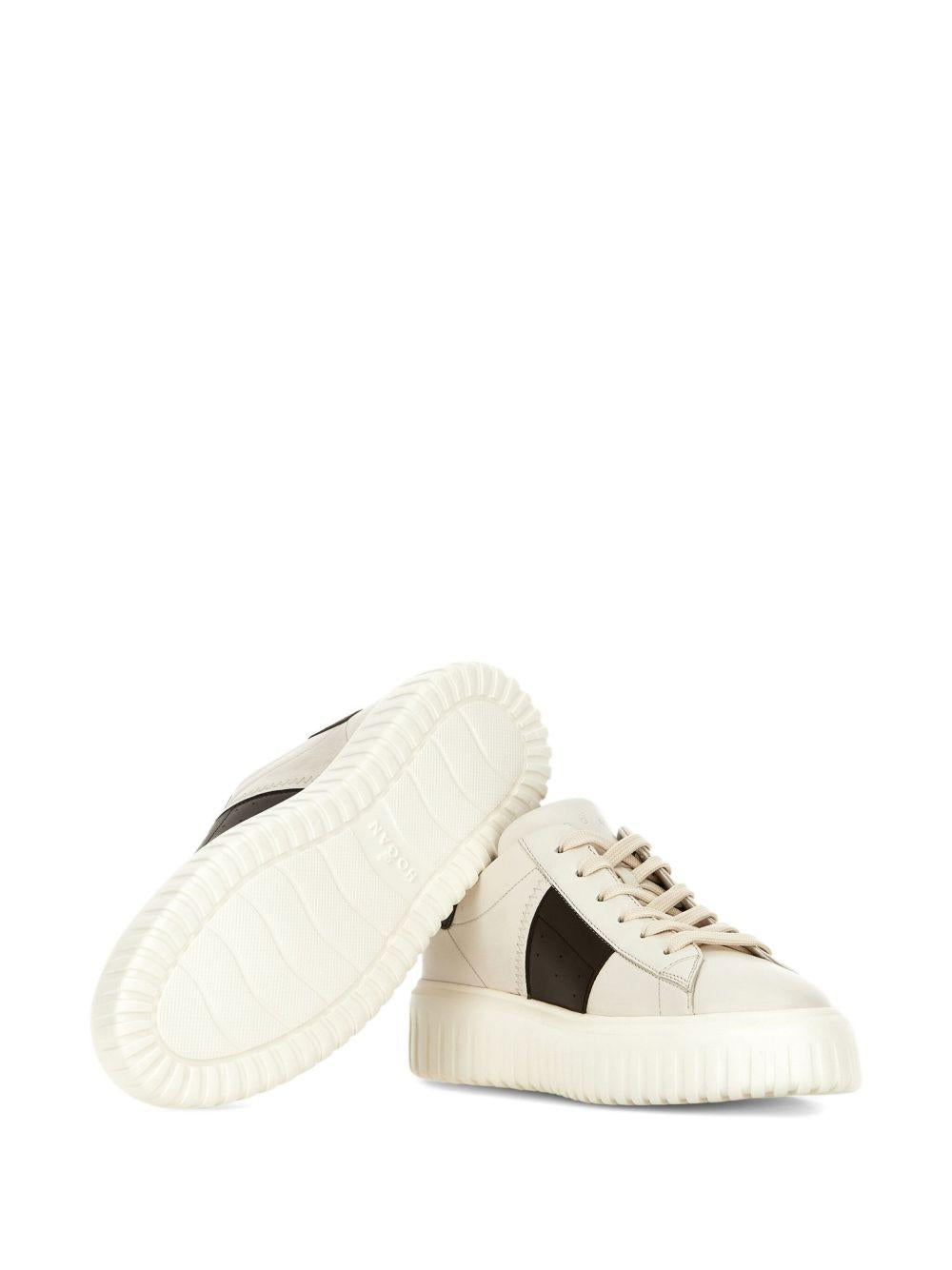 Sneakers bianche e nere H-Stripes con inserti in pelle 